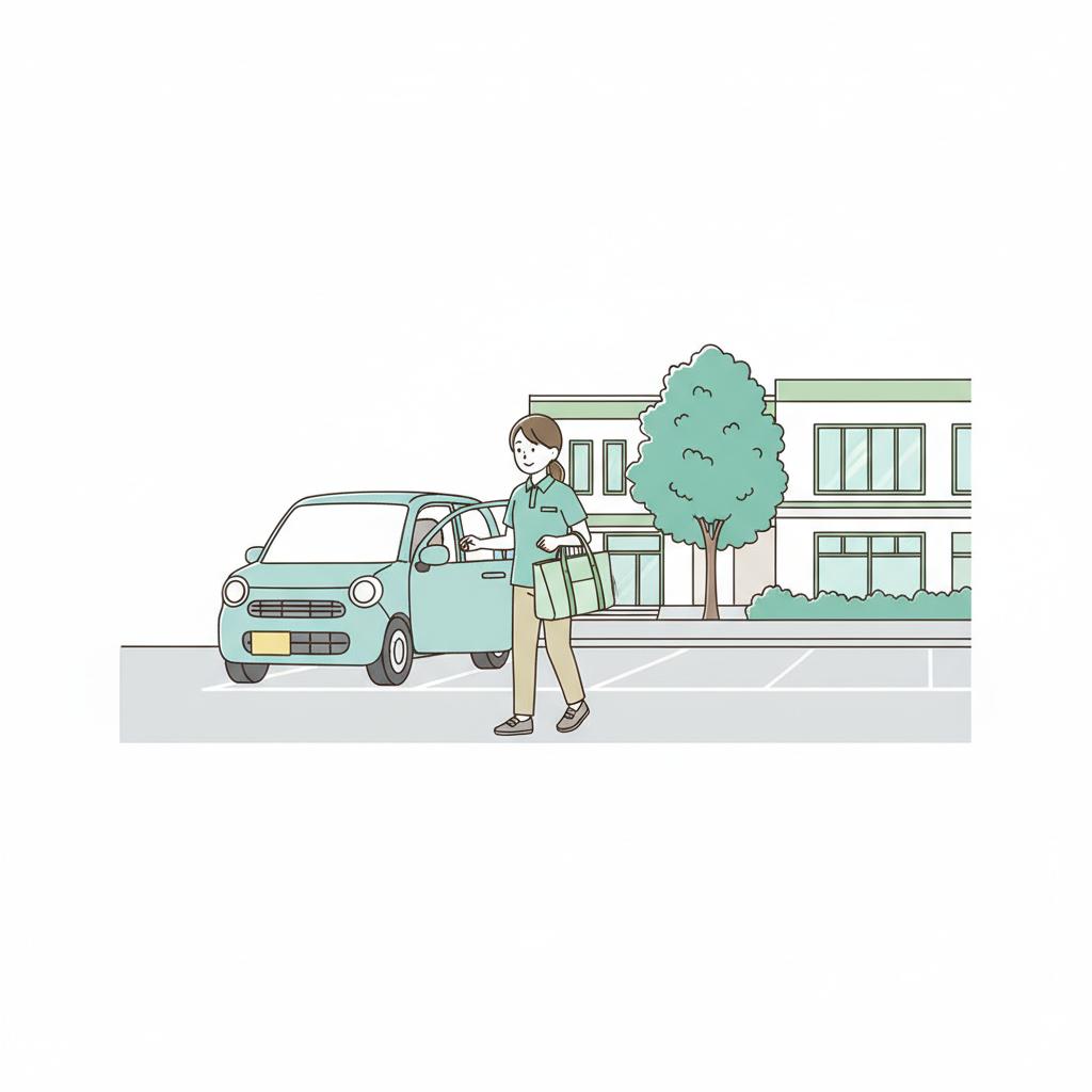 マイカー通勤する介護職のイラスト