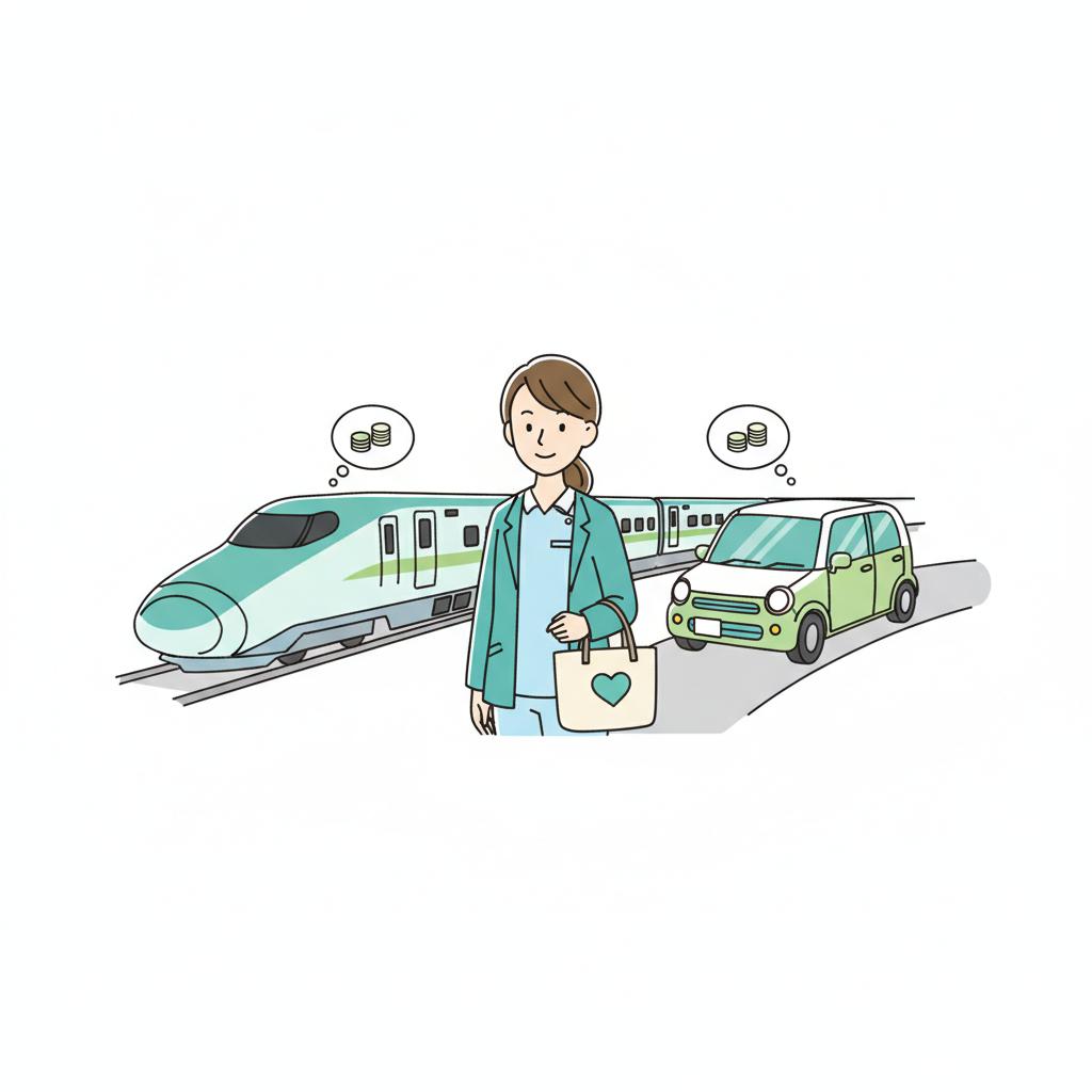 通勤手当を受ける介護職のイラスト