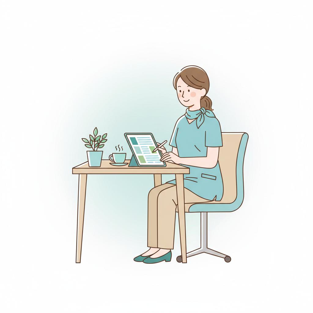 特養の施設ケアマネがケアプランを作成しているイラスト