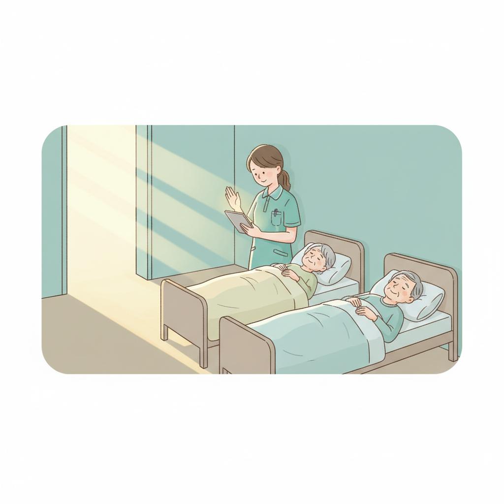 特養で夜勤をする介護職員のイラスト
