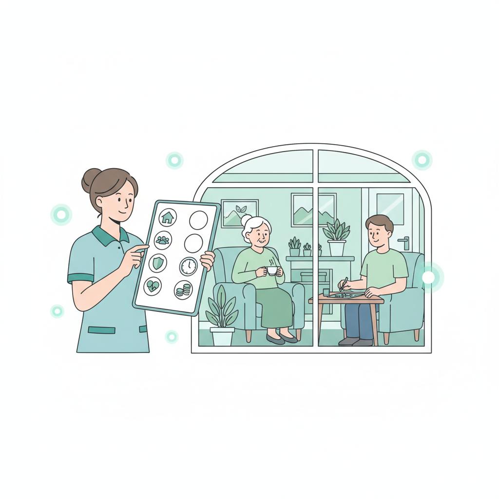 グループホーム転職で確認すべき7つのポイントを表したイラスト