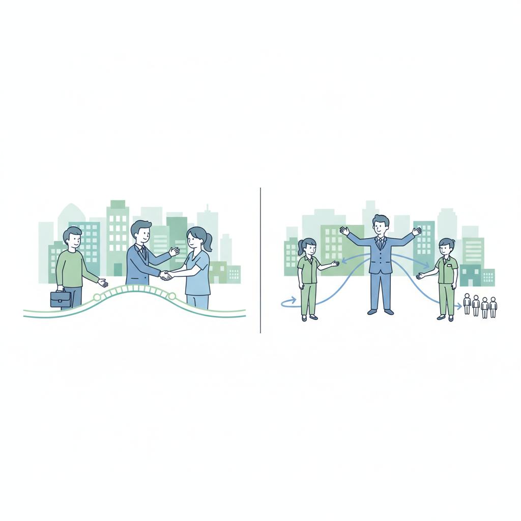 有料職業紹介事業と労働者派遣事業の違いを表したイラスト