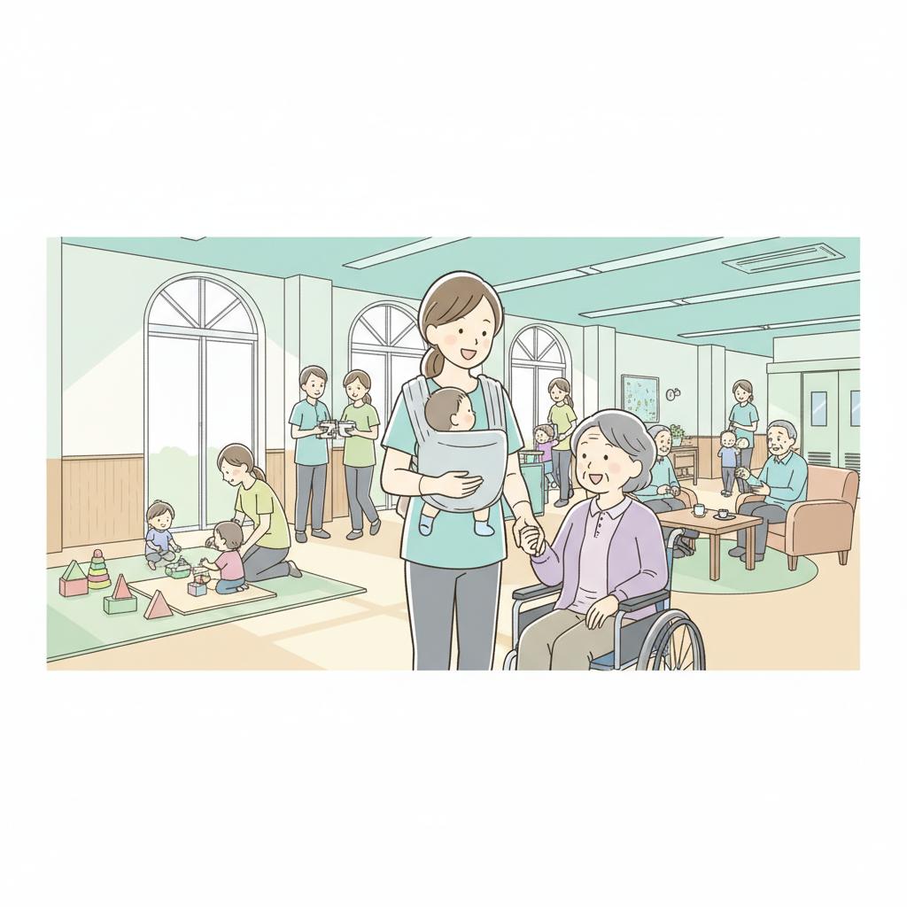 子育てと介護職の両立のイラスト