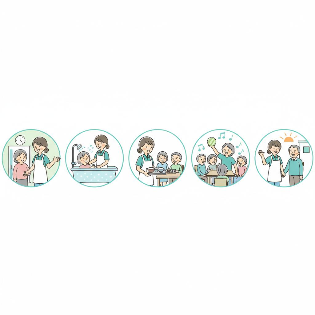 デイサービス介護職員の1日の流れイラスト