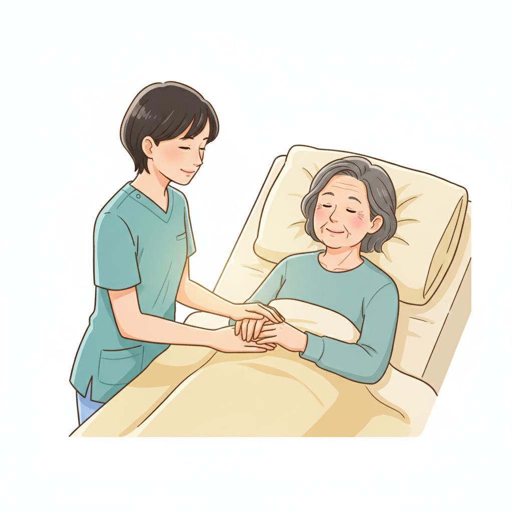 終末期ケア専門士が穏やかに高齢者に寄り添うイラスト