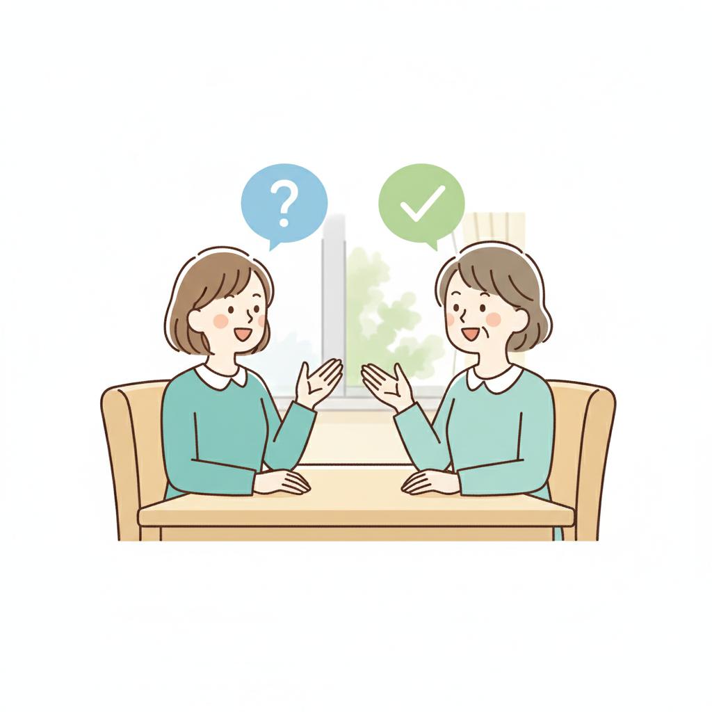 介護職の面接でよく聞かれる質問と回答のイメージイラスト