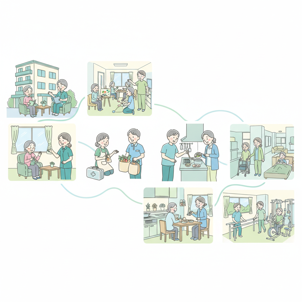 8タイプの施設を詳しく解説するイラスト