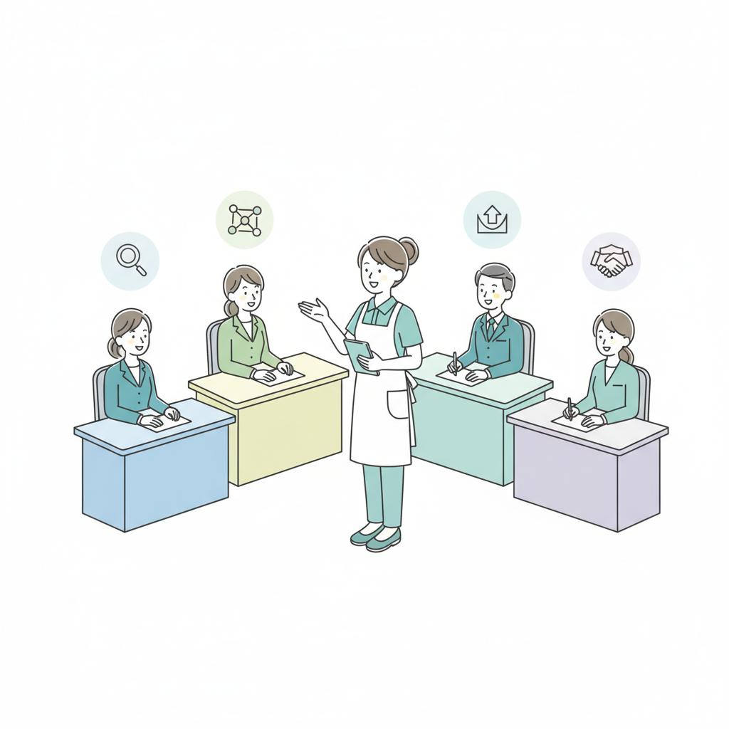 特養求人に強い転職サービス5社比較を表したイラスト