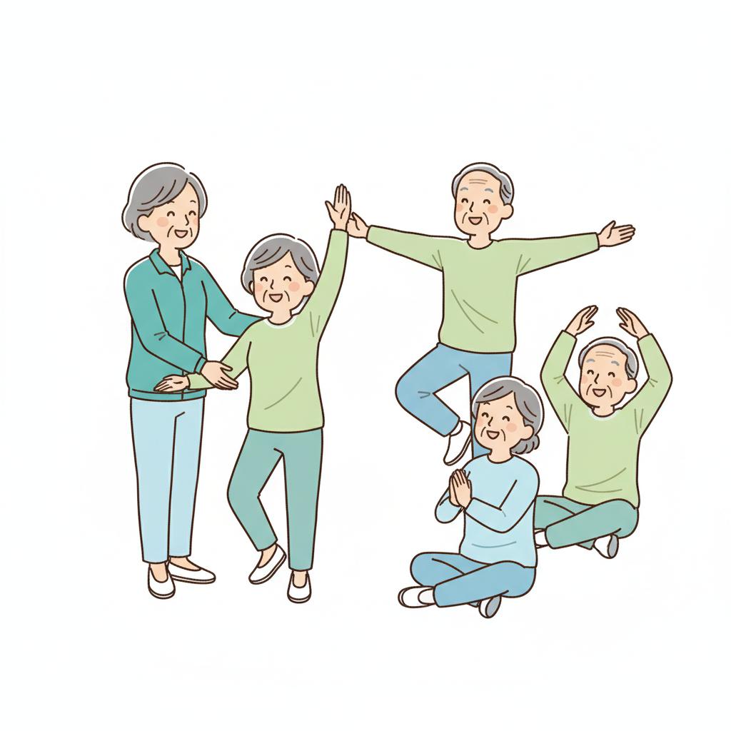 高齢者に運動指導を行う介護予防運動指導員のイラスト