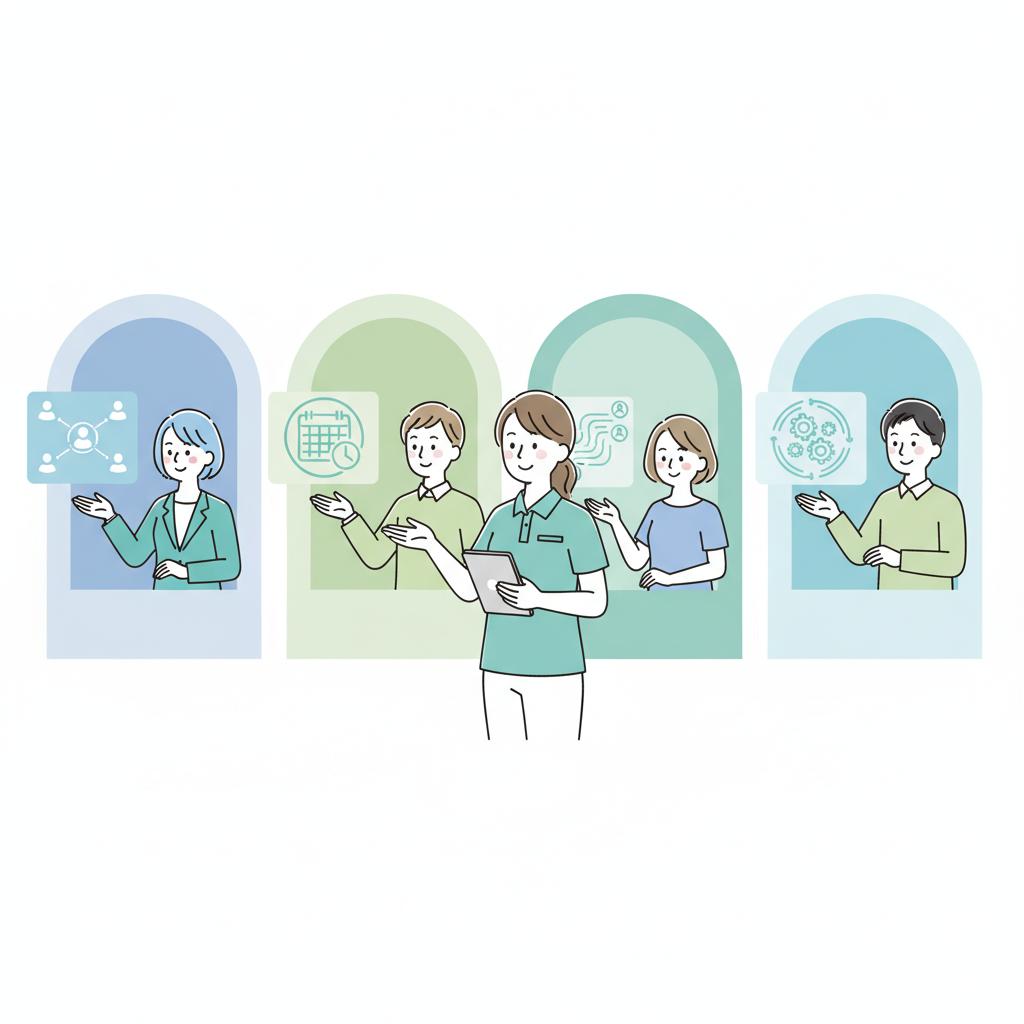 おすすめ介護派遣サービス4社比較を表したイラスト
