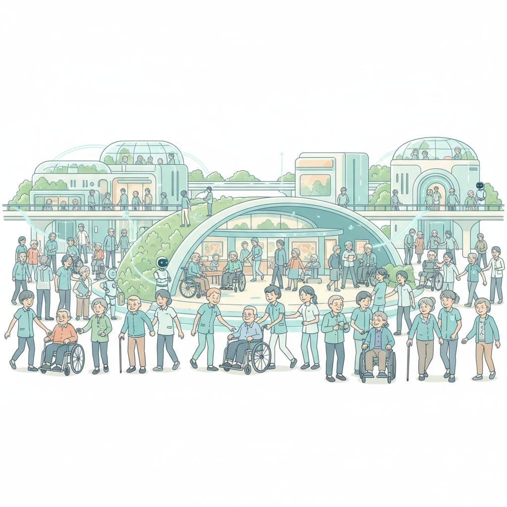 2040年の高齢化社会のイラスト