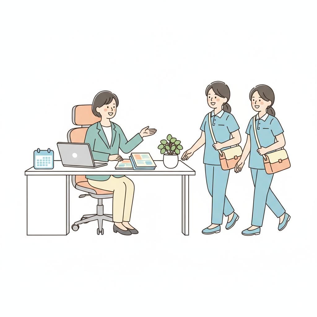 サービス提供責任者がヘルパーを指導している様子のイラスト