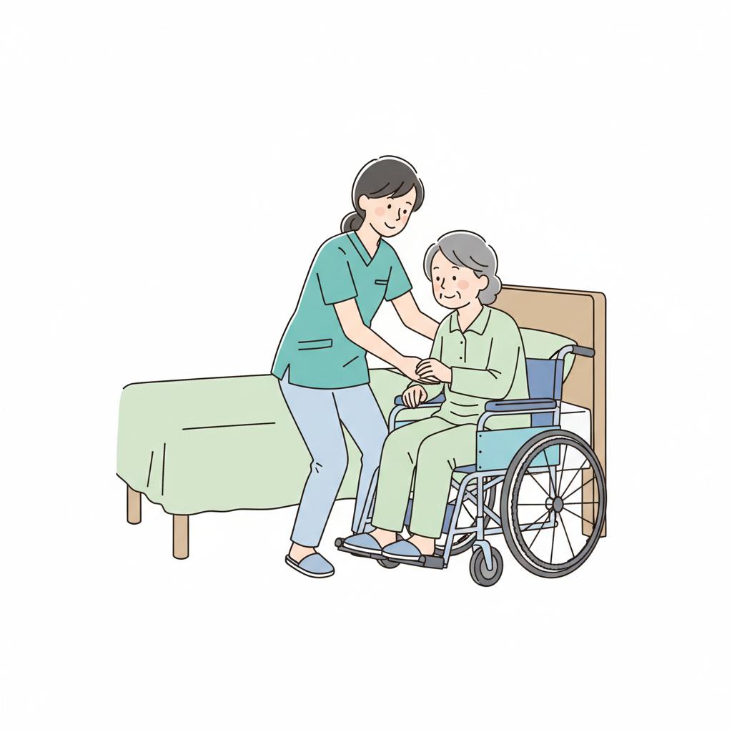 ボディメカニクスを使った正しい移乗介助のイメージイラスト