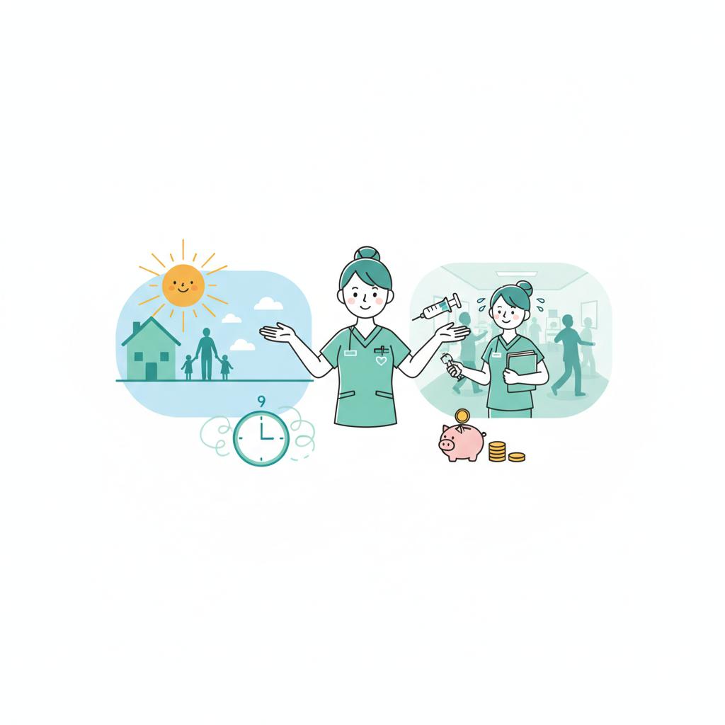 日勤のみ介護職のメリットとデメリットを表すイラスト