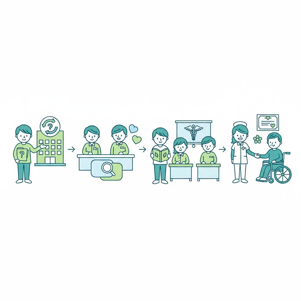 ハローワークで初任者研修を受講する流れのイラスト