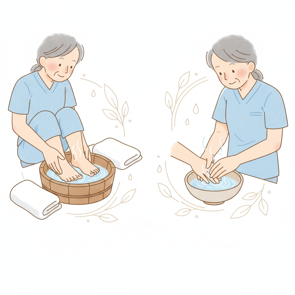 足浴・手浴(部分浴)とは|目的・湯温・時間・注意点と在宅/施設での実践 | 介護のハタラクナカマ